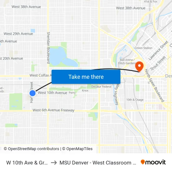 W 10th Ave & Gray St to MSU Denver - West Classroom Building map