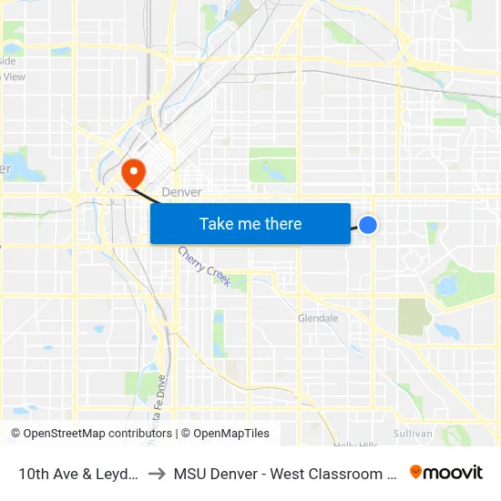 10th Ave & Leyden St to MSU Denver - West Classroom Building map