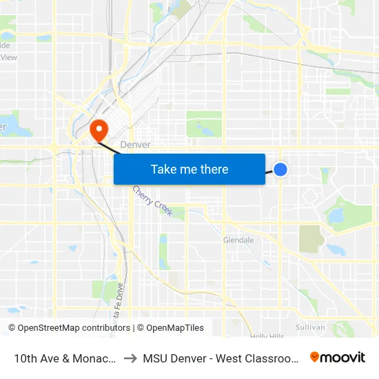 10th Ave & Monaco Pkwy to MSU Denver - West Classroom Building map