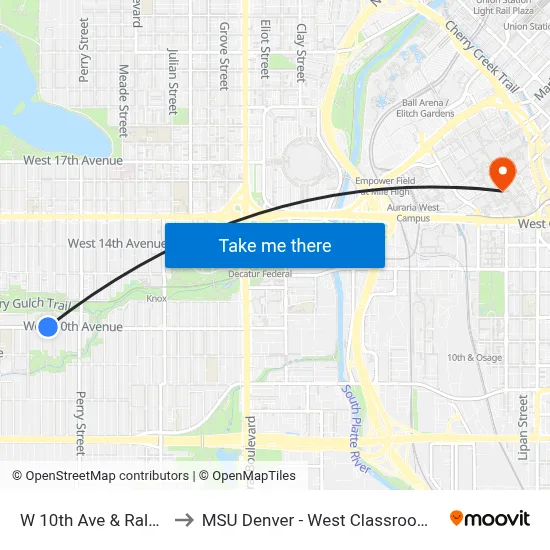 W 10th Ave & Raleigh St to MSU Denver - West Classroom Building map