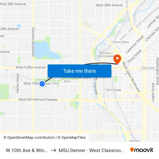 W 10th Ave & Winona Ct to MSU Denver - West Classroom Building map