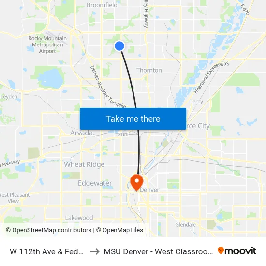 W 112th Ave & Federal Blvd to MSU Denver - West Classroom Building map