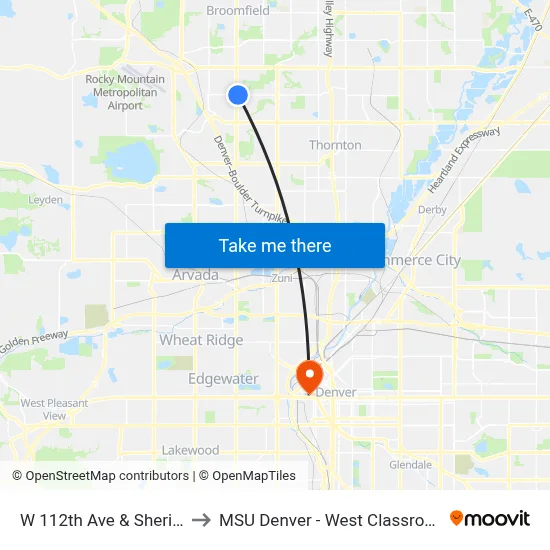 W 112th Ave & Sheridan Blvd to MSU Denver - West Classroom Building map