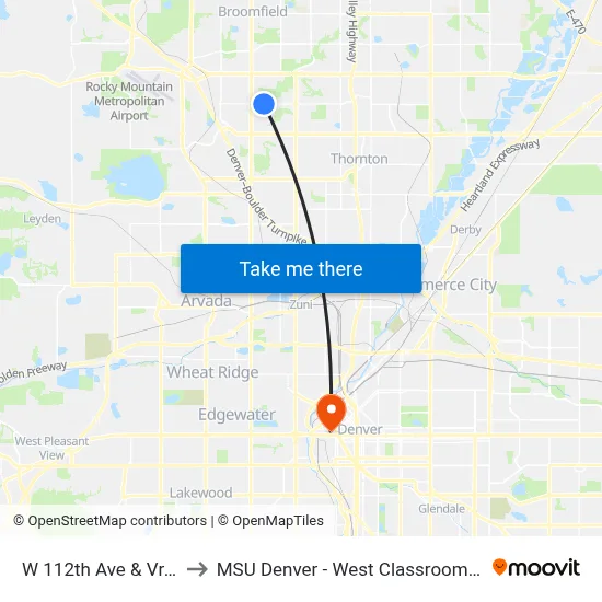 W 112th Ave & Vrain St to MSU Denver - West Classroom Building map