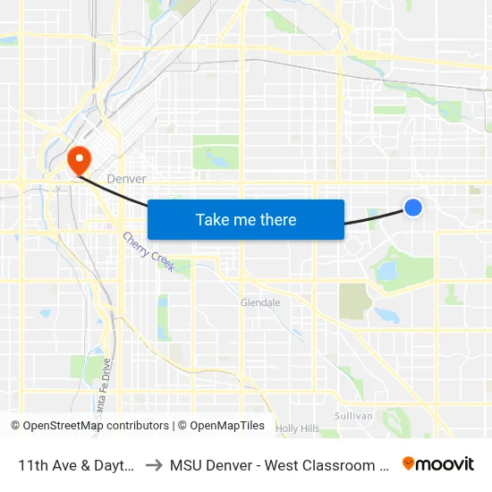 11th Ave & Dayton St to MSU Denver - West Classroom Building map