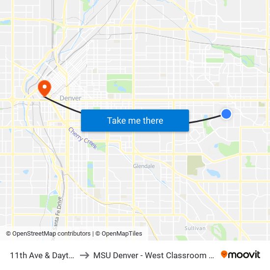 11th Ave & Dayton St to MSU Denver - West Classroom Building map