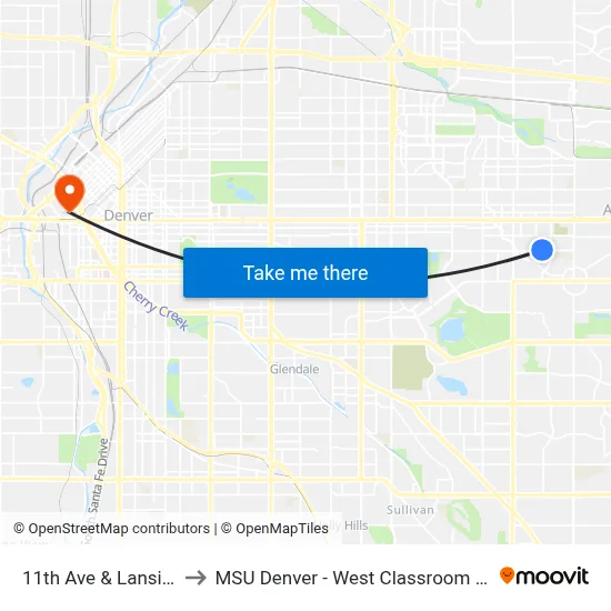 11th Ave & Lansing St to MSU Denver - West Classroom Building map