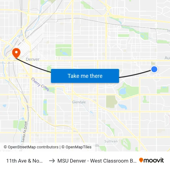 11th Ave & Nome St to MSU Denver - West Classroom Building map