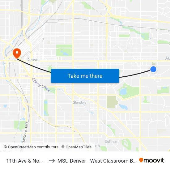 11th Ave & Nome St to MSU Denver - West Classroom Building map