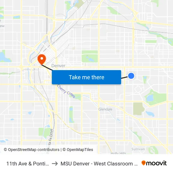 11th Ave & Pontiac St to MSU Denver - West Classroom Building map