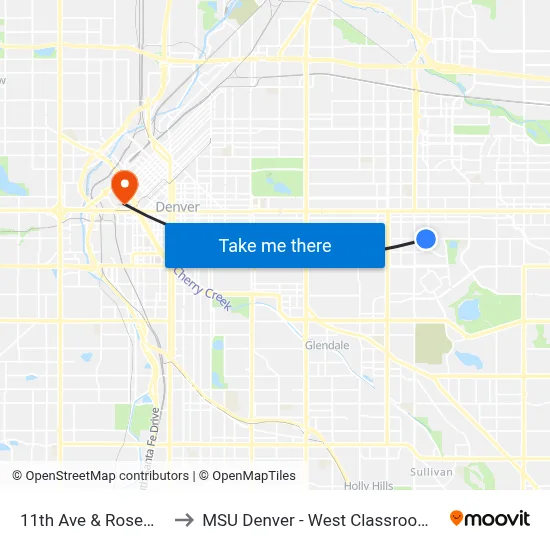 11th Ave & Rosemary St to MSU Denver - West Classroom Building map