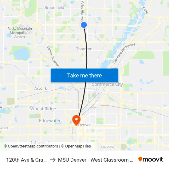 120th Ave & Grant St to MSU Denver - West Classroom Building map
