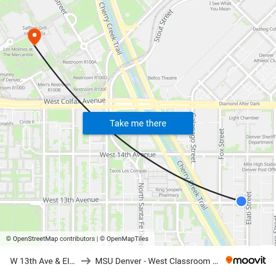 W 13th Ave & Elati St to MSU Denver - West Classroom Building map