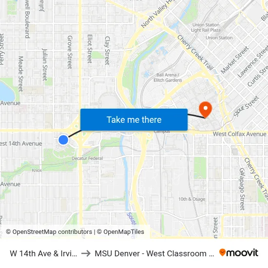 W 14th Ave & Irving St to MSU Denver - West Classroom Building map
