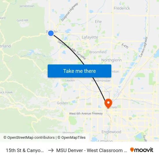 15th St & Canyon Blvd to MSU Denver - West Classroom Building map