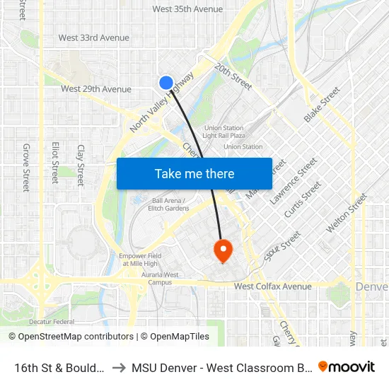 16th St & Boulder St to MSU Denver - West Classroom Building map