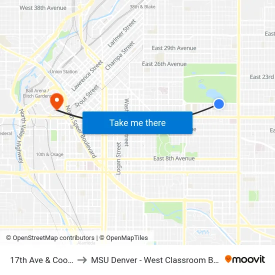 17th Ave & Cook St to MSU Denver - West Classroom Building map
