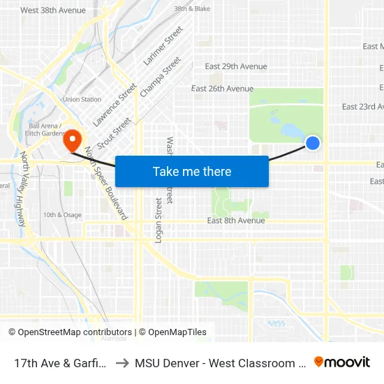 17th Ave & Garfield St to MSU Denver - West Classroom Building map