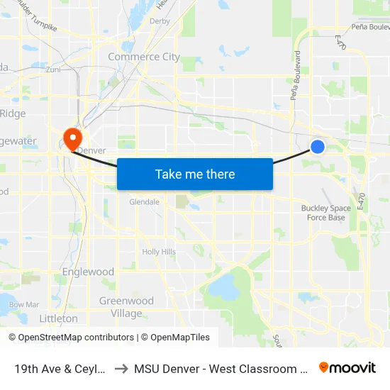 19th Ave & Ceylon St to MSU Denver - West Classroom Building map