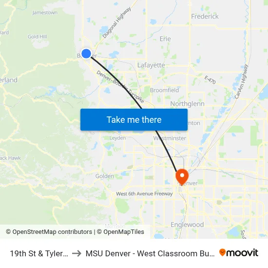 19th St & Tyler Rd to MSU Denver - West Classroom Building map