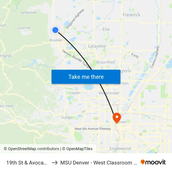 19th St & Avocado Rd to MSU Denver - West Classroom Building map