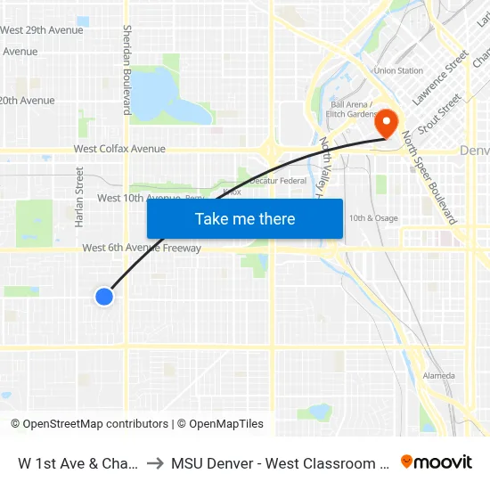 W 1st Ave & Chase St to MSU Denver - West Classroom Building map