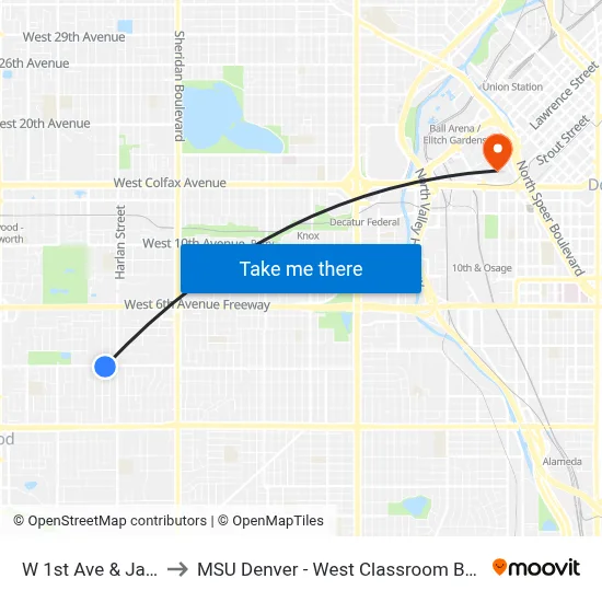 W 1st Ave & Jay St to MSU Denver - West Classroom Building map