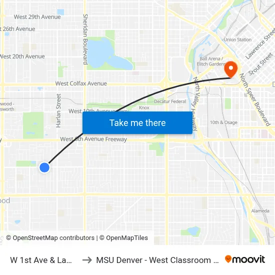 W 1st Ave & Lamar St to MSU Denver - West Classroom Building map