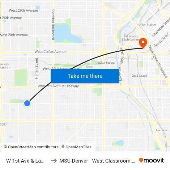 W 1st Ave & Lamar St to MSU Denver - West Classroom Building map