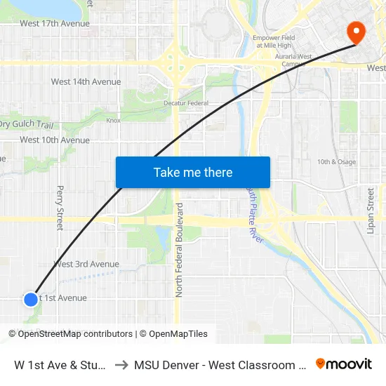 W 1st Ave & Stuart St to MSU Denver - West Classroom Building map