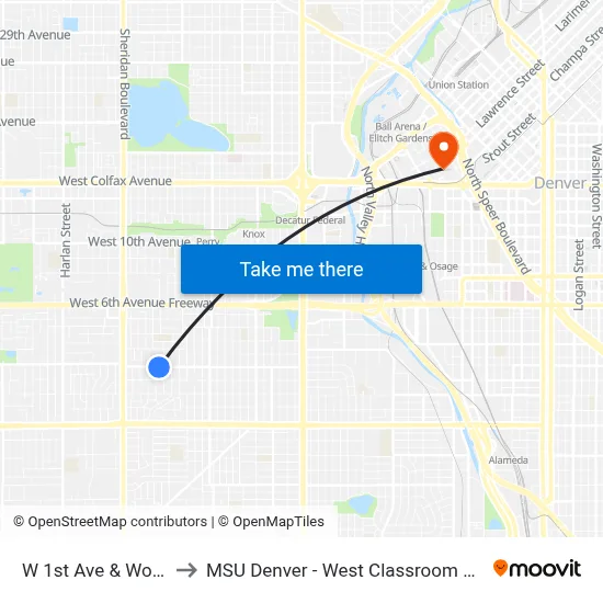W 1st Ave & Wolff St to MSU Denver - West Classroom Building map
