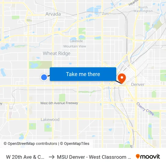 W 20th Ave & Carr St to MSU Denver - West Classroom Building map