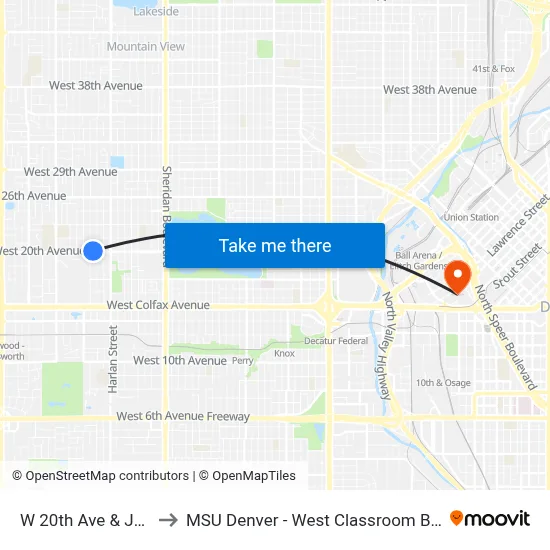 W 20th Ave & Jay St to MSU Denver - West Classroom Building map