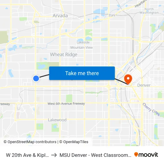 W 20th Ave & Kipling St to MSU Denver - West Classroom Building map