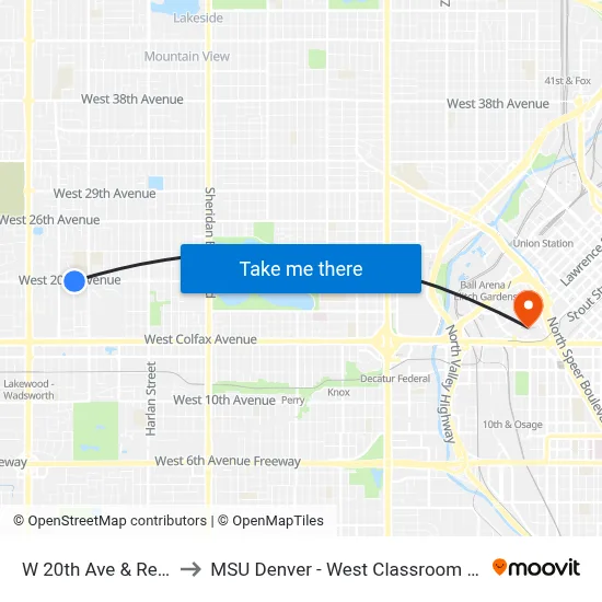 W 20th Ave & Reed St to MSU Denver - West Classroom Building map