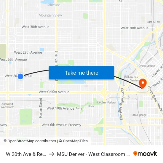 W 20th Ave & Reed St to MSU Denver - West Classroom Building map