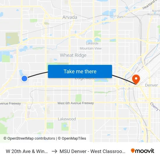 W 20th Ave & Winfield Dr to MSU Denver - West Classroom Building map