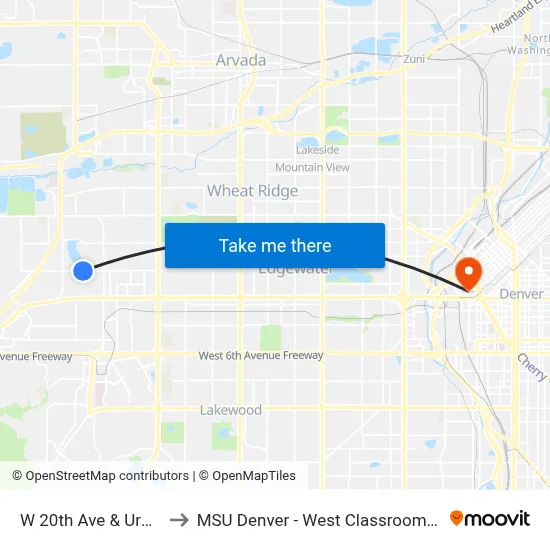 W 20th Ave & Urban Dr to MSU Denver - West Classroom Building map