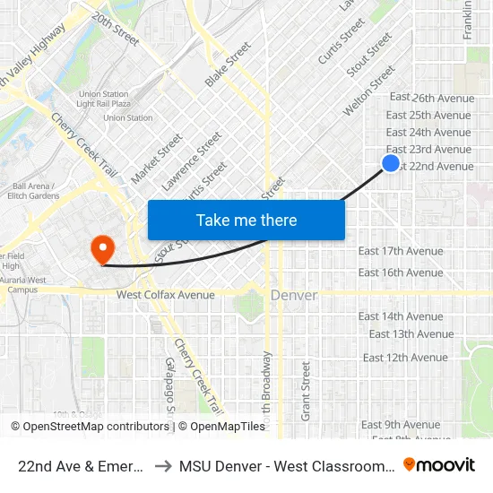 22nd Ave & Emerson St to MSU Denver - West Classroom Building map