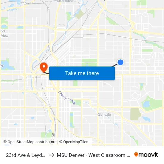 23rd Ave & Leyden St to MSU Denver - West Classroom Building map
