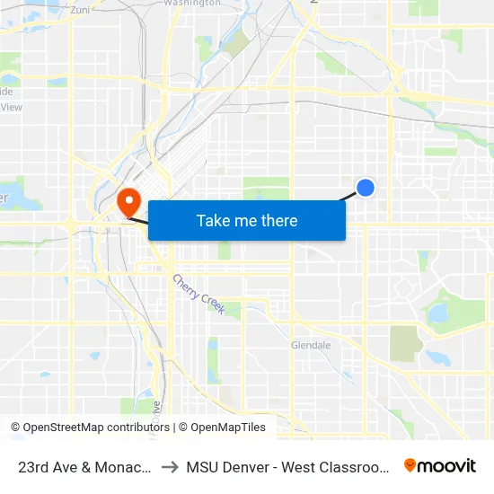 23rd Ave & Monaco Pkwy to MSU Denver - West Classroom Building map