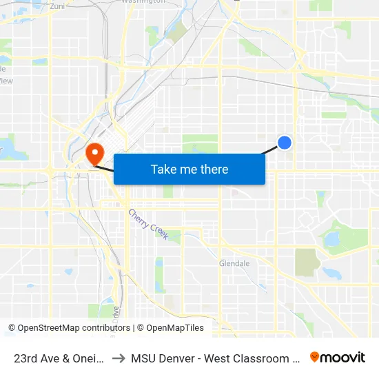 23rd Ave & Oneida St to MSU Denver - West Classroom Building map