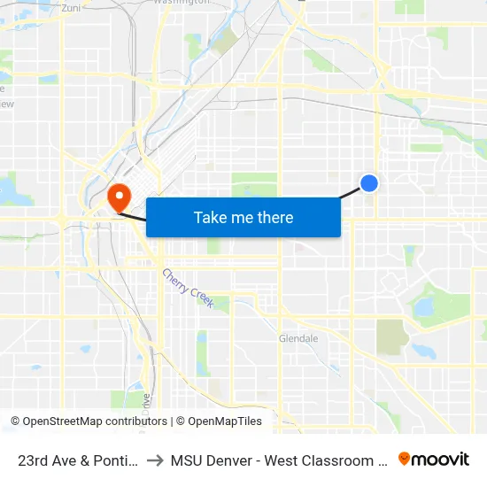 23rd Ave & Pontiac St to MSU Denver - West Classroom Building map