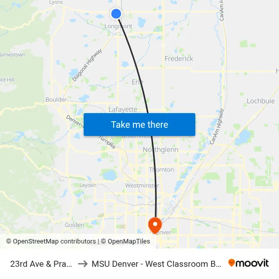 23rd Ave & Pratt St to MSU Denver - West Classroom Building map