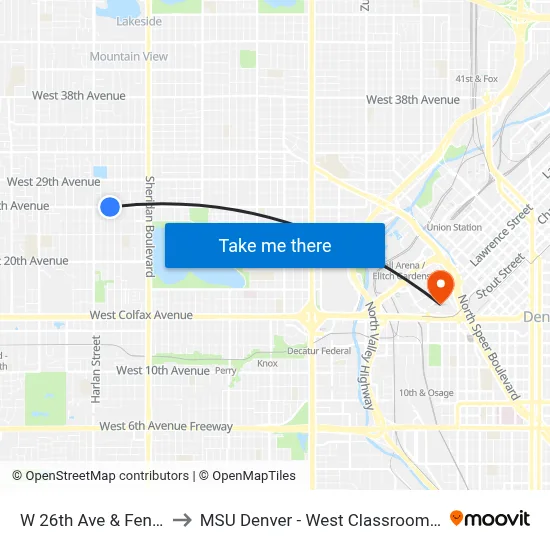 W 26th Ave & Fenton St to MSU Denver - West Classroom Building map