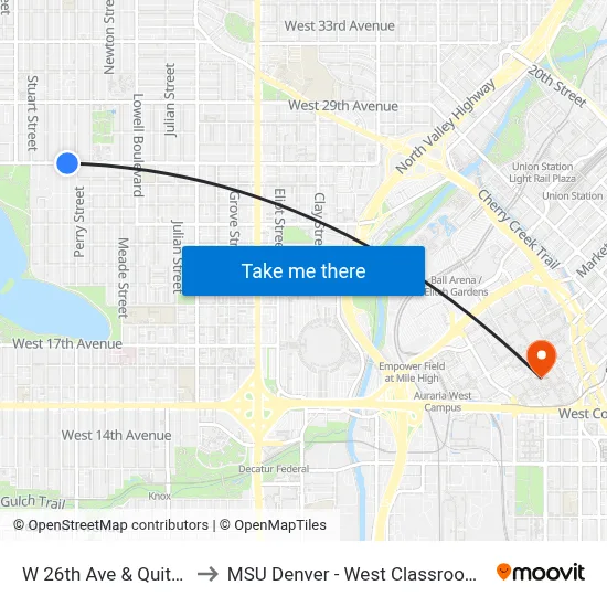 W 26th Ave & Quitman St to MSU Denver - West Classroom Building map