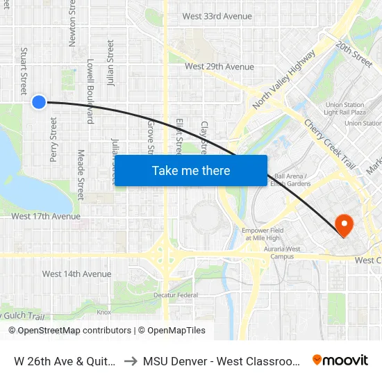 W 26th Ave & Quitman St to MSU Denver - West Classroom Building map