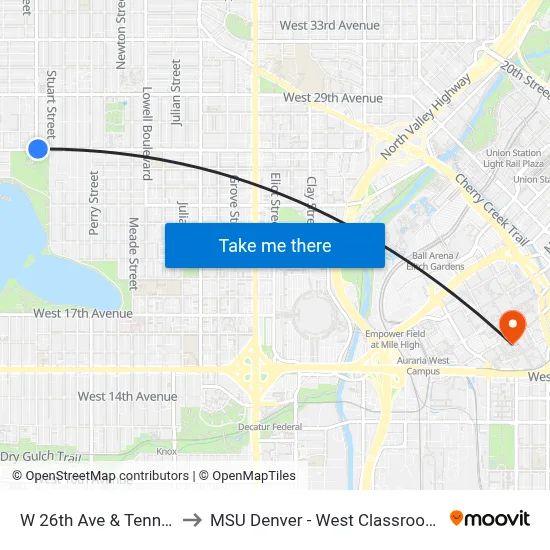 W 26th Ave & Tennyson St to MSU Denver - West Classroom Building map