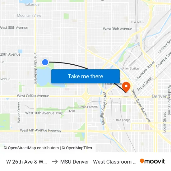 W 26th Ave & Wolff St to MSU Denver - West Classroom Building map