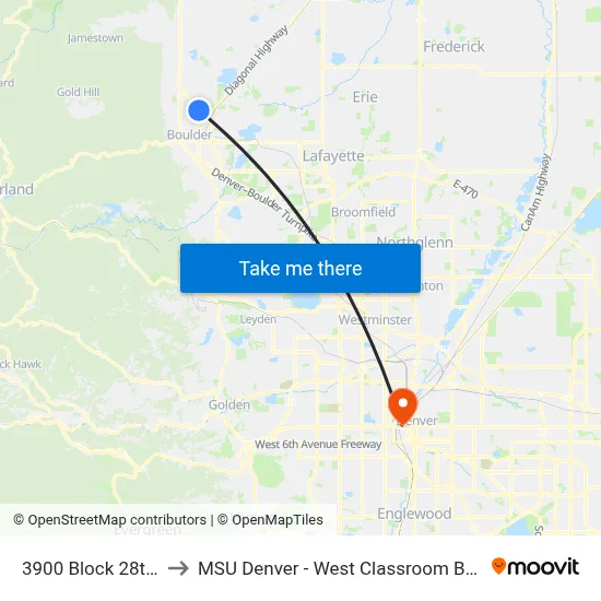 3900 Block 28th St to MSU Denver - West Classroom Building map